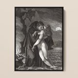 Phrosine and Melidore - Pierre Paul Prud’hon Framed Canvas, 12x16’’ / 31x41cm / Black Floating Frame, Framed Monochrome Print Cloaked