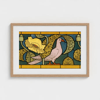Pigeon et Pavots - Maurice Pillard Verneuil Art Print / Canvas Framed Nouveau-style Pale Pink Dove Orange, Verneuil’s Feathered Muse,