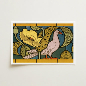 Pigeon et Pavots - Maurice Pillard Verneuil Art Print / Canvas Framed Nouveau-style Postcard Pale Pink Dove Orange, Verneuil’s Feathered