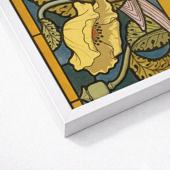 Pigeon et Pavots - Maurice Pillard Verneuil Art Print / Canvas Framed Nouveau-style Stylized Yellow Poppy Intricate, Verneuil’s Feathered