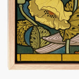 Pigeon et Pavots - Maurice Pillard Verneuil Art Print / Canvas Framed Stylized Yellow Poppy Green Leaves, Verneuil’s Feathered Muse,