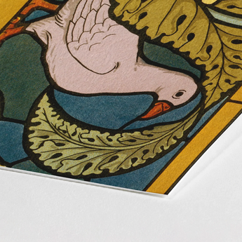 Pigeon et Pavots - Maurice Pillard Verneuil Art Print / Canvas Stylized Illustration Pink Goose Orange Beak Depicted Stained-glass,
