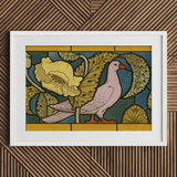 Pigeon et Pavots - Maurice Pillard Verneuil Art Print / Canvas Framed Art Nouveau-style Print Pale Pink Dove Orange Maurice Pillard