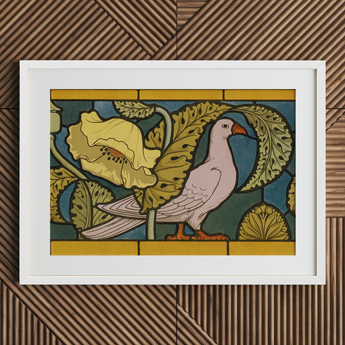 Pigeon et Pavots - Maurice Pillard Verneuil Art Print / Canvas Framed Art Nouveau-style Print Pale Pink Dove Orange Maurice Pillard