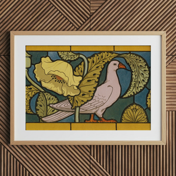 Pigeon et Pavots - Maurice Pillard Verneuil Art Print / Canvas Framed Art Print Stylized Pink Dove Orange Beak Maurice Pillard Verneuil,