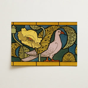 Pigeon et Pavots - Maurice Pillard Verneuil Art Print / Canvas Rectangular Art Print Stylized Pink Dove Orange Beak Maurice Pillard