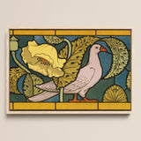 Pigeon et Pavots - Maurice Pillard Verneuil Art Print / Canvas Stained Glass-style Framed Artwork Pale Pink Dove Orange Maurice Pillard