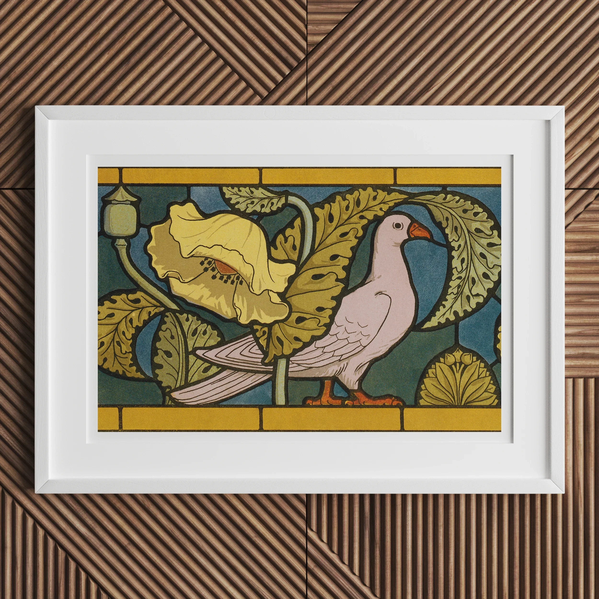 Pigeon et Pavots - Maurice Pillard Verneuil Art Print, Framed Artwork Stylized Bird Floral Design Art Nouveau