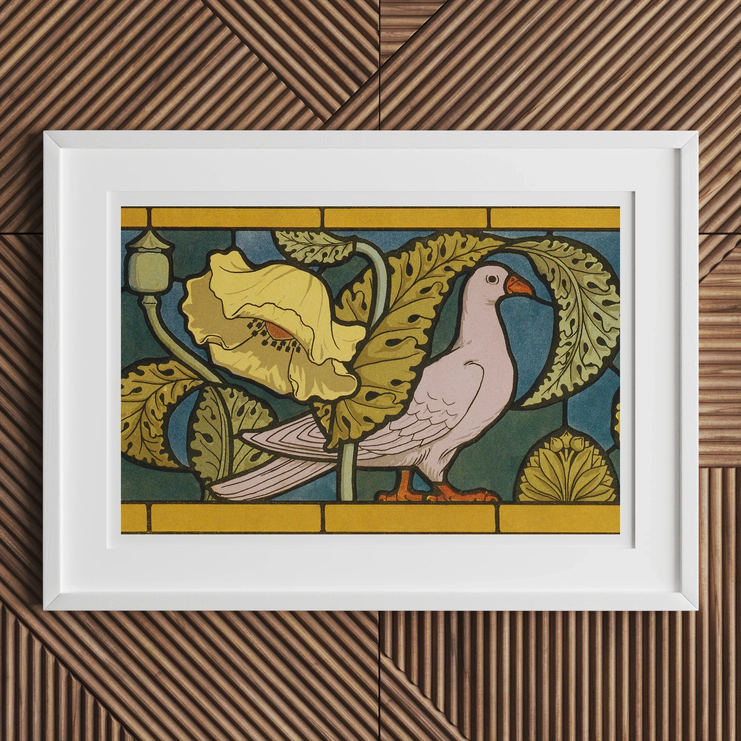 Pigeon et Pavots Maurice Pillard Verneuil Art Print, Framed Artwork Stylized Bird Floral Design Art Nouveau