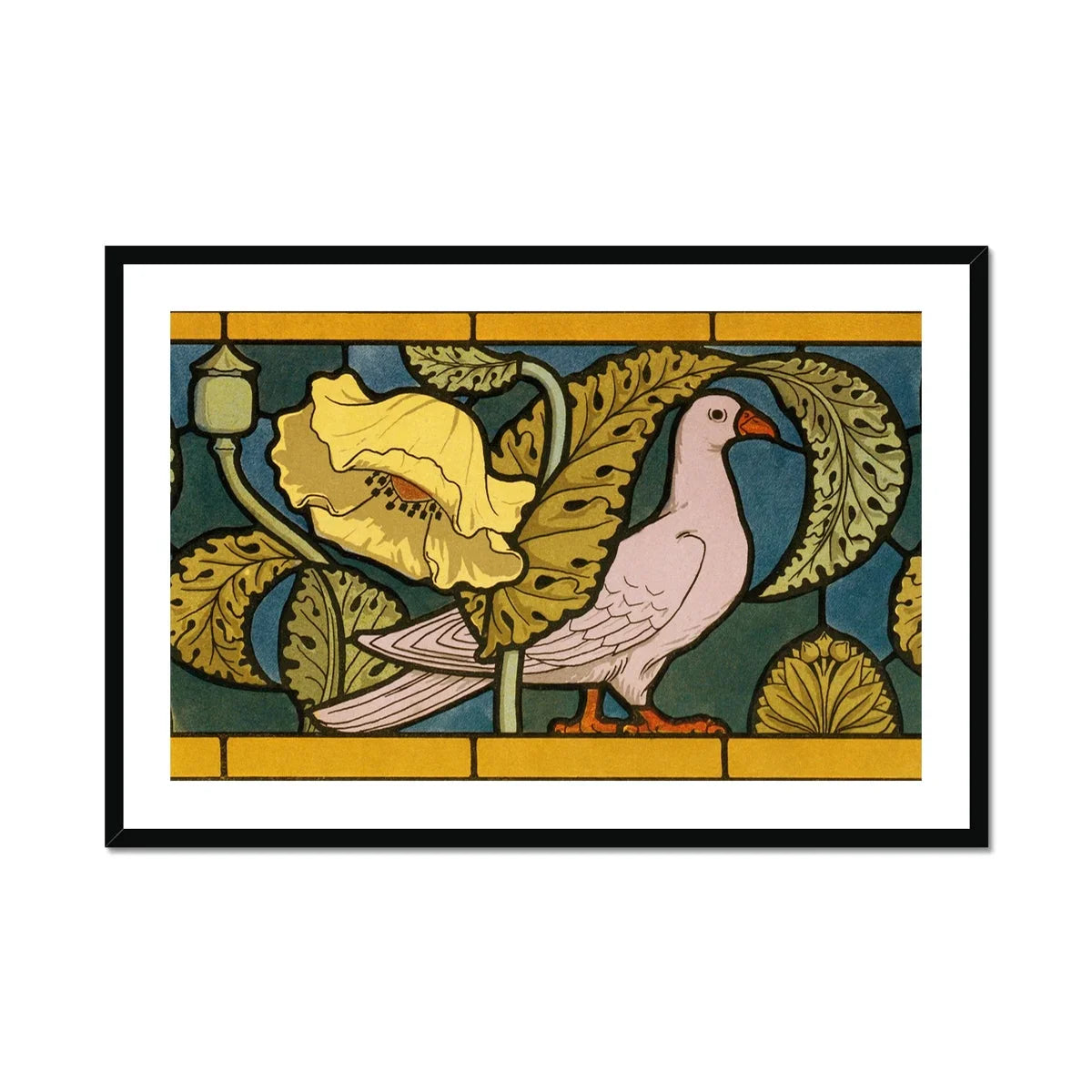 Pigeon et Pavots Maurice Pillard Verneuil Art Print, Framed Art Nouveau Style Illustration Dove Among Yellow