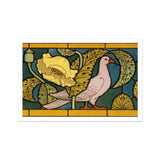 Pigeon et Pavots - Maurice Pillard Verneuil Art Print, Pink Dove Surrounded Decorative Yellow Flowers Leaves Art