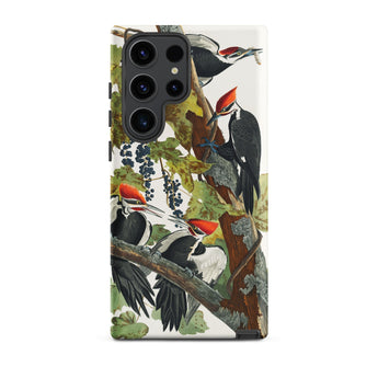 Pileated Woodpecker - John James Audubon Samsung Case, Galaxy S23 Ultra / Matte, White Phone Case Detailed Illustration Multiple Black