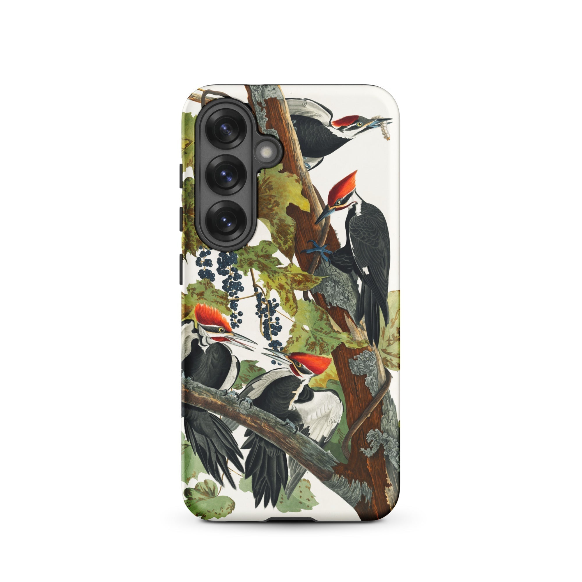 Pileated Woodpecker John James Audubon Samsung Case, Galaxy S25 / Matte, White Smartphone Case Colorful Illustration Woodpeckers Branch