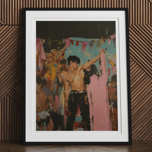 Pin-up - Gay Rajasthani After Party Art Print, 12x16’’ / 31x41cm / Black Frame / 2’’ Matboard, Framed Painting Shirtless Man
