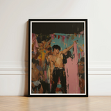 Black-framed Art Print Vibrant Painterly Depiction Shirtless Man Party, Gay Rajasthani