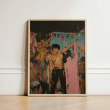 Framed Artwork Shirtless Man Black Pants Gold Chains Party Art Print, Gay Rajasthani