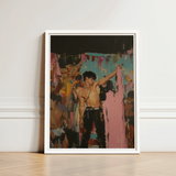 Framed Artwork Shirtless Man Black Pants Gold Chains Party Art Print, Gay Rajasthani