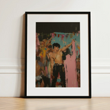 Pin-up - Gay Rajasthani After Party Art Print / Canvas Black-framed Art Print Vibrant Stylized Painting Shirtless Man Party Print, Gay