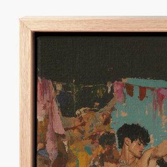 Framed Canvas Painting Light Wood Frame Impressionistic Scene Party Art Print, Gay Rajasthani