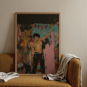 Pin-up - Gay Rajasthani After Party Art Print / Canvas Vibrant Abstractly Painted Portrait Light Wood Frame Depicts Party Art Print, Gay