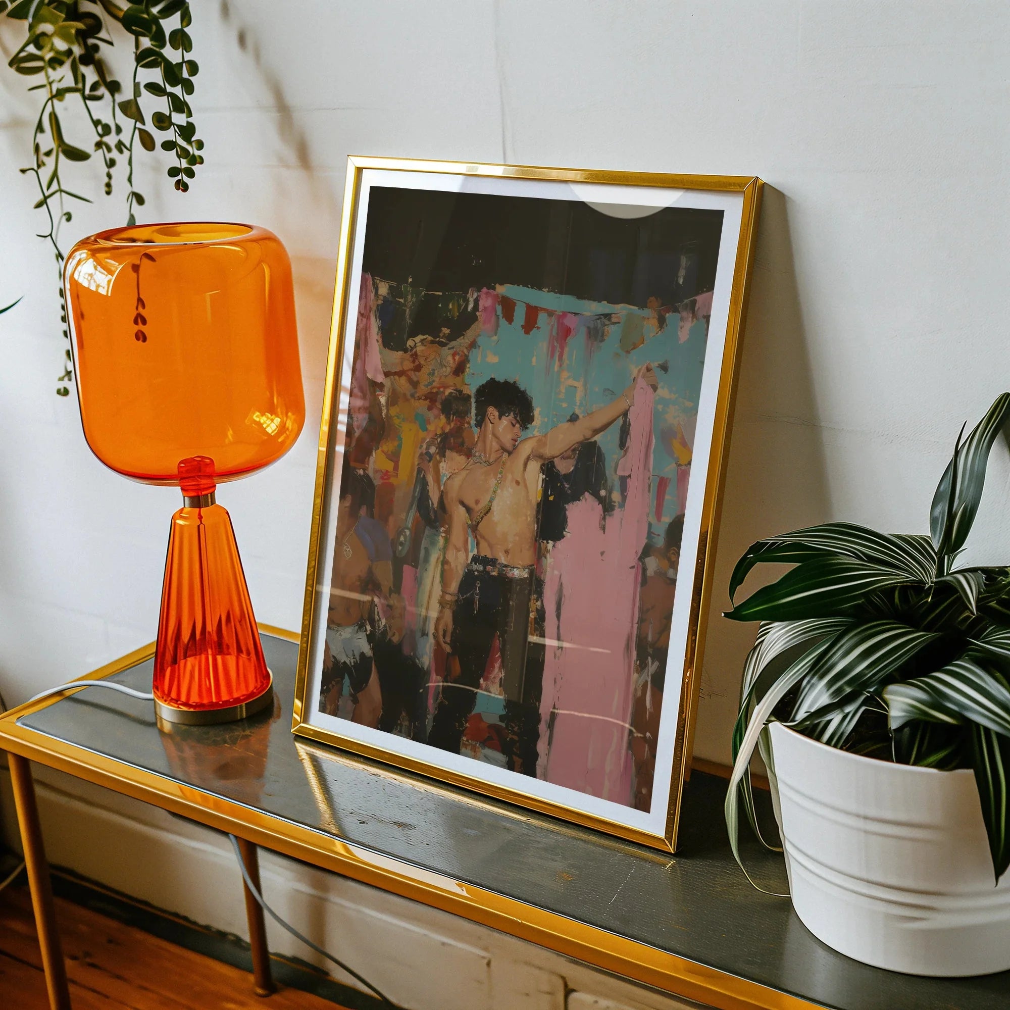 Pin-up - Gay Rajasthani After Party Art Print, Framed Painting Shirtless Man