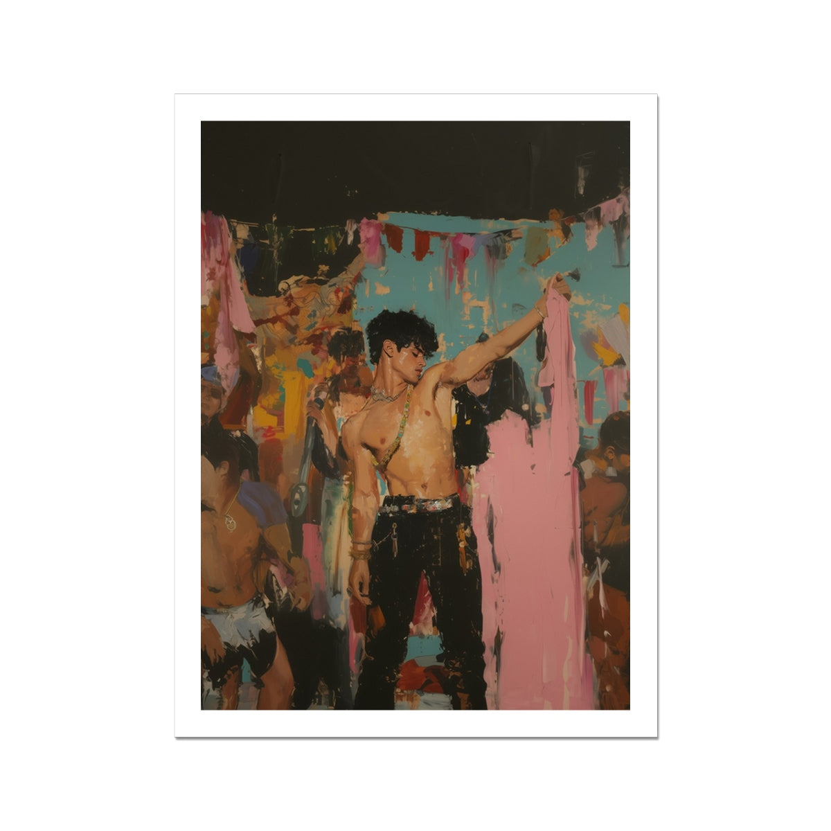 Pin-up - Gay Rajasthani After Party Art Print, 18’’x24’’ / Unframed, Oil Painting Shirtless Man