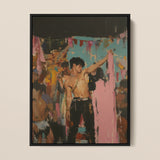 Pin-up - Queer Rajasthani After Party Framed Canvas, 12x16’’ / 31x41cm / Black Floating Frame, Framed Painting Shirtless Man Crowd