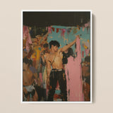 Pin-up - Queer Rajasthani After Party Framed Canvas, 12x16’’ / 31x41cm / White Floating Frame, Vibrant Framed Oil Painting Shirtless Man