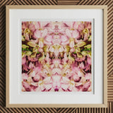 Pink Kaleidoscope - Thai Orchid Art Print, 12x12’’ / 31x31cm / Natural Frame / 2’’ Matboard, Framed Artwork Pink Green Floral Pattern