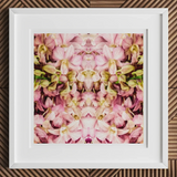 Pink Kaleidoscope - Thai Orchid Art Print, 12x12’’ / 31x31cm / White Frame / 2’’ Matboard, Framed Art Print Vibrant Mirrored Pattern Pink