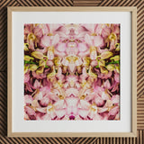 Pink Kaleidoscope - Thai Orchid Art Print / Canvas Square-framed Artwork Symmetrical Mirrored Pattern Pink Yellow Orchids Kaleidoscopic