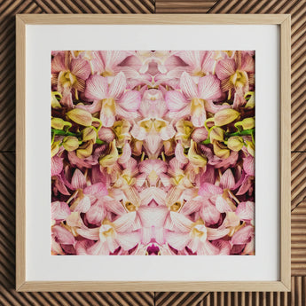 Pink Kaleidoscope - Thai Orchid Art Print / Canvas Square-framed Artwork Symmetrical Mirrored Pattern Pink Yellow Orchids Kaleidoscopic