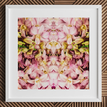 Pink Kaleidoscope - Thai Orchid Art Print / Canvas White-framed Artwork Symmetrical Kaleidoscopic Pattern Pink Yellow Orchids Orchid Art,