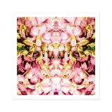 Pink Kaleidoscope - Thai Orchid Art Print, Kaleidoscopic Pattern Pink Yellow Orchid Flowers Arranged Mirror-like