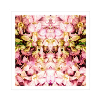 Pink Kaleidoscope - Thai Orchid Art Print, Kaleidoscopic Pattern Pink Yellow Orchid Flowers Arranged Mirror-like