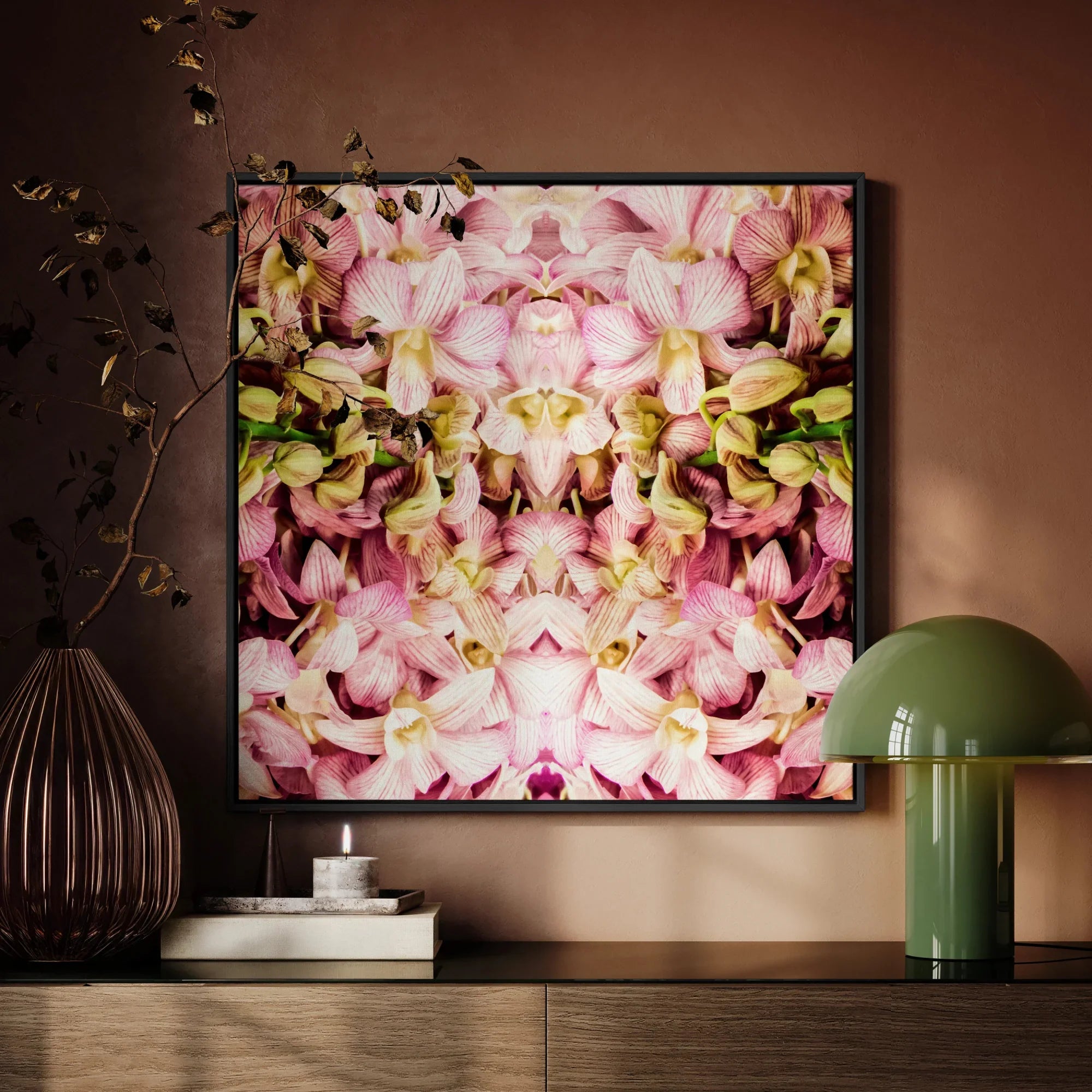 Pink Kaleidoscope - Trippy Orchid Art Framed Canvas Posters Prints & Visual Artwork