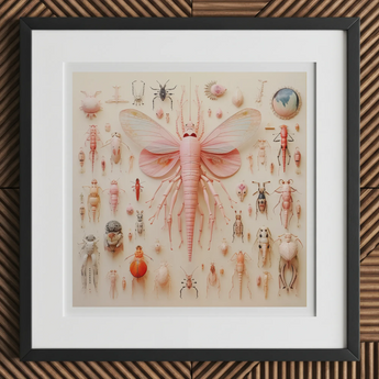 Pink Mama Moth - Alien Species Taxonomy Art Print, 12x12’’ / 31x31cm / Black Frame / 2’’ Matboard, Framed Artwork Collection Insects