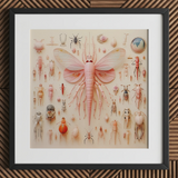 Pink Mama Moth - Impression artistique de taxonomie d'espèces extraterrestres, 12x12'' / 31x31cm / Cadre noir / Passe-partout de 2'', Affiches, Impressions & Œuvres visuelles, Toby