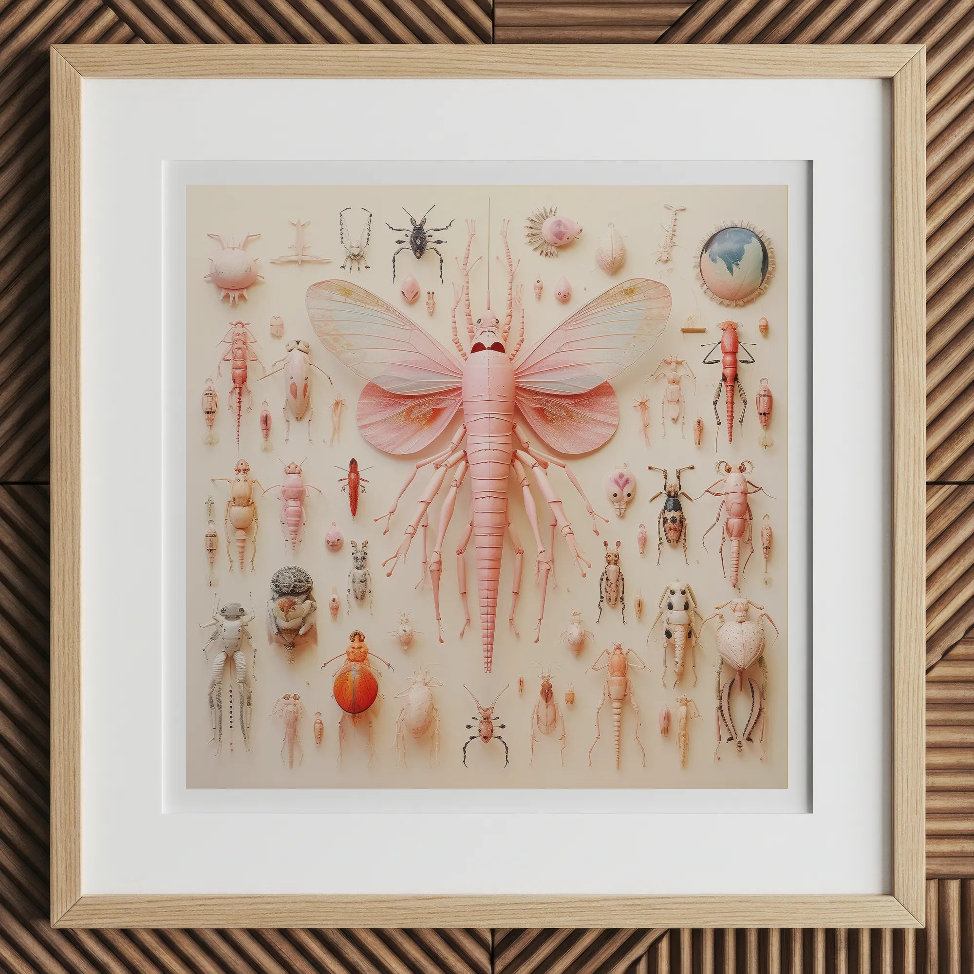 Pink Mama Moth - Alien Species Taxonomy Art Print, 12x12’’ / 31x31cm / Natural Frame / 2’’ Matboard, Framed Print Insects Arthropods