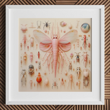 Pink Mama Moth - Impression artistique de taxonomie d'espèces extraterrestres, 12x12'' / 31x31cm / Cadre blanc / Passe-partout de 2'', Affiches, Impressions & Œuvres visuelles, Toby