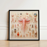 Framed Artwork Central Pink Butterfly-like Insect Translucent Wings Mama Moth, Revolutionizes, Xenoentomological Art