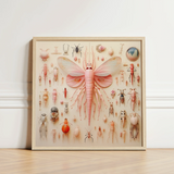 Framed Artwork Central Pink Sculpted Insect Translucent Wings Mama Moth, Revolutionizes, Xenoentomological Art