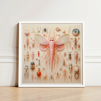 Framed Artwork Central Pink Butterfly-like Insect Translucent Wings Mama Moth, Revolutionizes, Xenoentomological Art