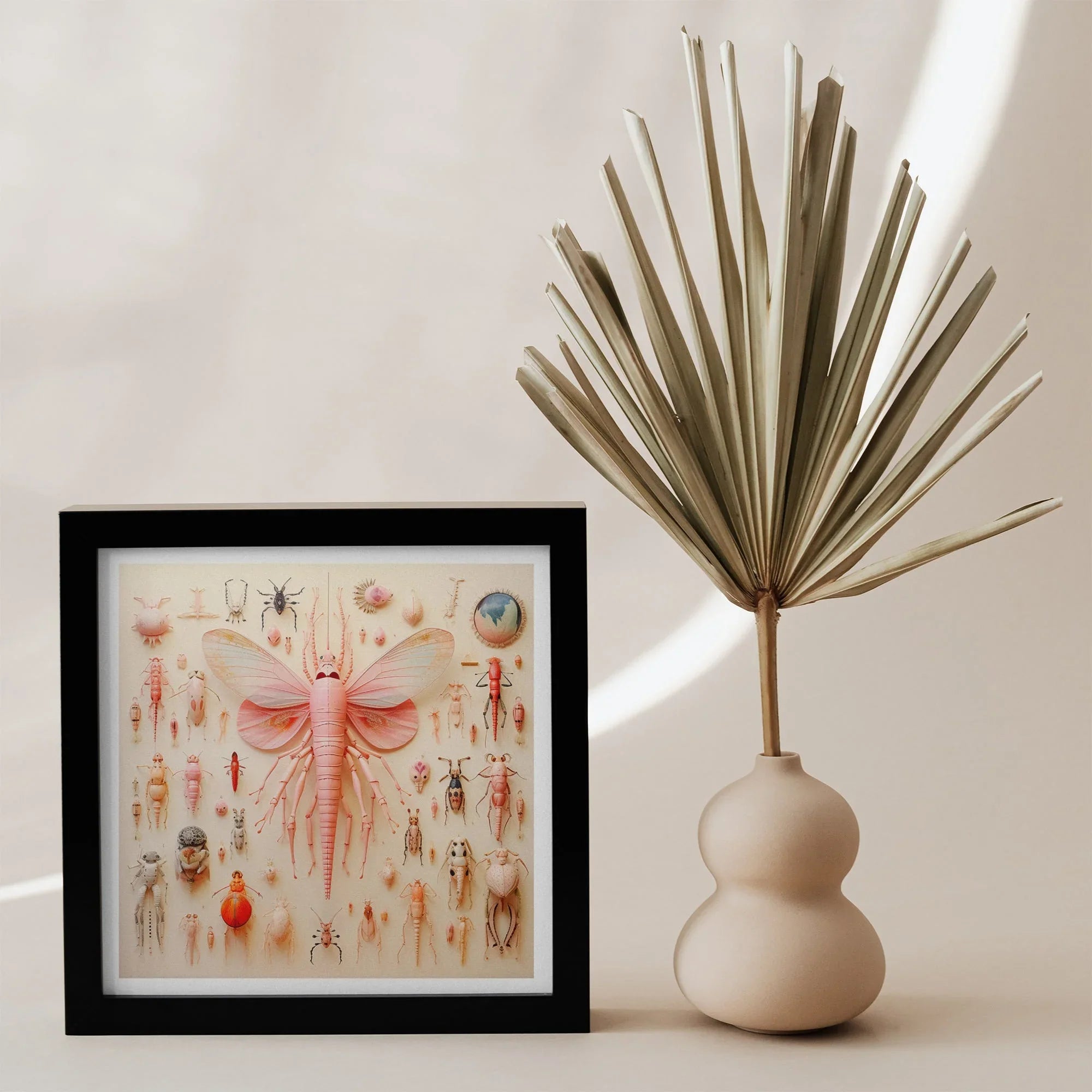 Pink Mama Moth Alien Species Taxonomy Art Print, Framed Artwork Insects Creatures Centered Pink Moth Butterfly