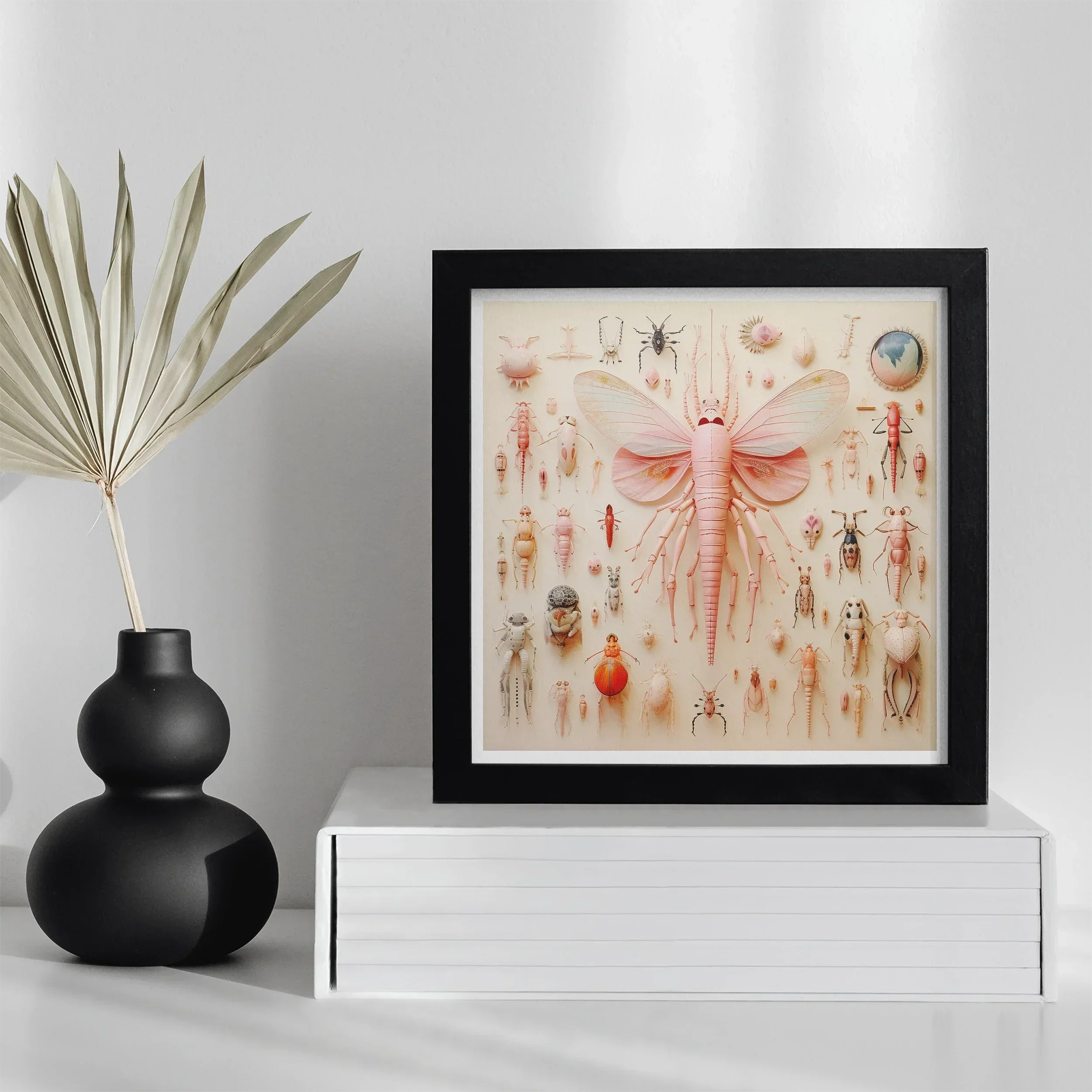 Pink Mama Moth - Alien Species Taxonomy Art Print, Framed Artwork Insects Prominent Pink Moth Butterfly Center