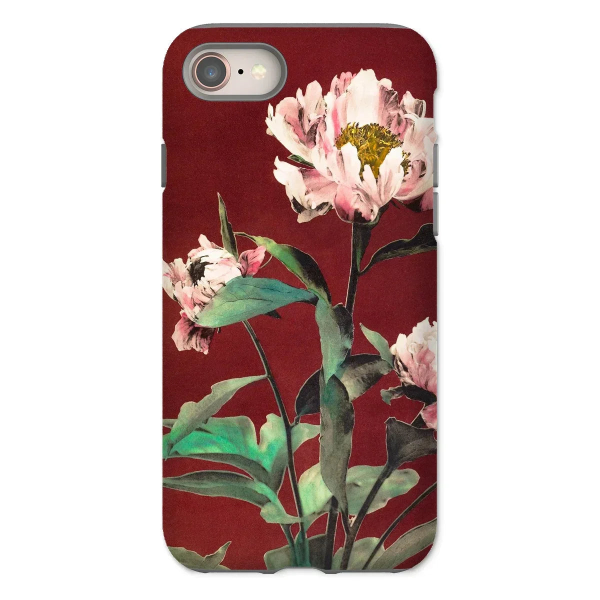 Pink Peonies - Kazumasa Ogawa Floral Iphone Case, 8 / Matte, Floral-patterned Iphone Case Pink Peonies Deep Red Background