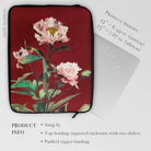 Pink Peonies - Kazumasa Ogawa Floral Laptop Sleeve, Laptop Sleeve Floral Design Pink Peonies Burgundy Background