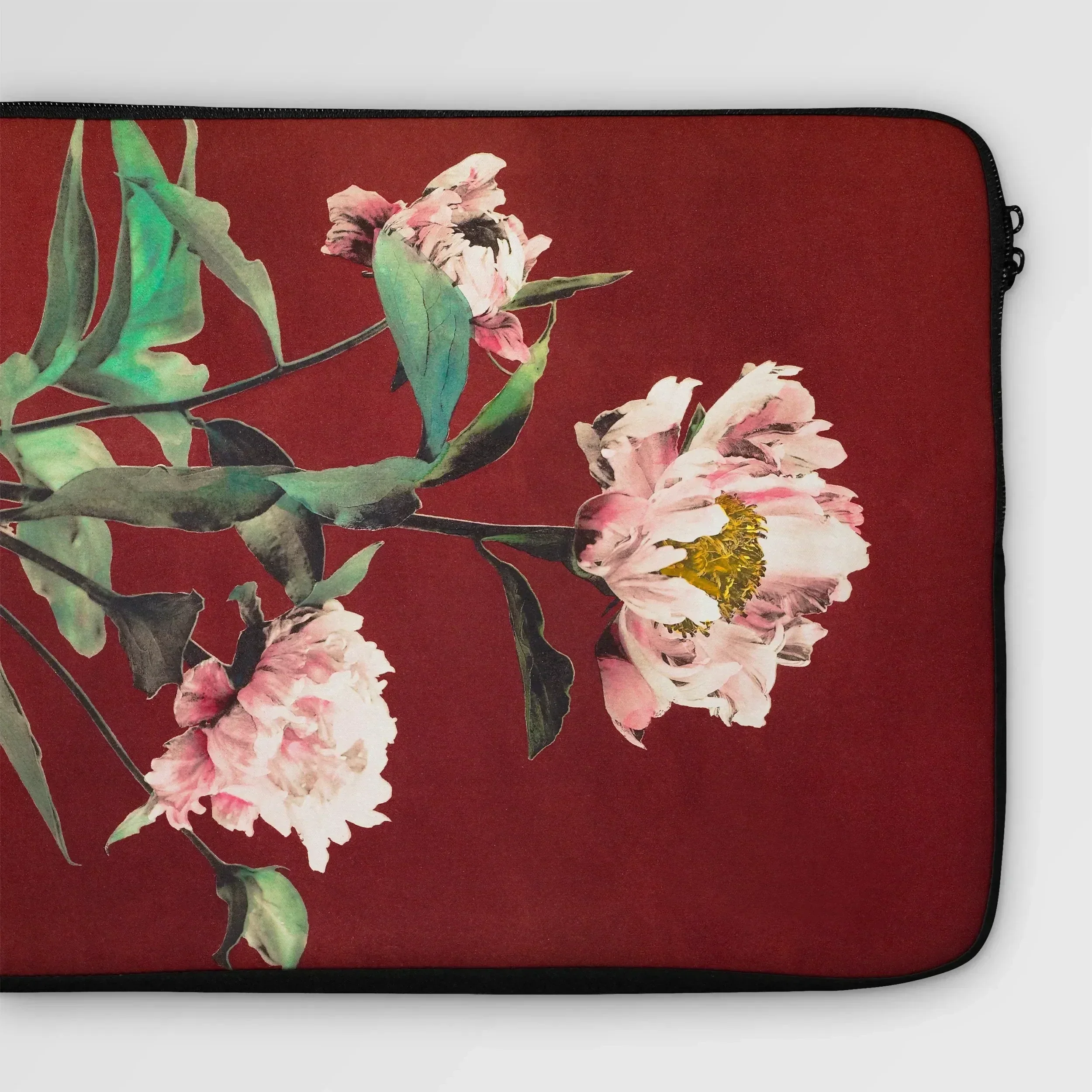 Pink Peonies - Kazumasa Ogawa Floral Laptop Sleeve, Laptop Sleeve Floral Design Pink Peonies Deep Red