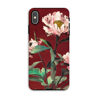 Pink Peonies - Ogawa Kazumasa Floral Iphone Case, Xs Max / Matte, Phone Case Floral Design Pink Peonies Burgundy Background