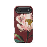 Pink Peonies - Ogawa Kazumasa Floral Phone Case Iphone 17 Air / Matte Floral Phone Case Pink White Flowers Maroon Background Kazumasa